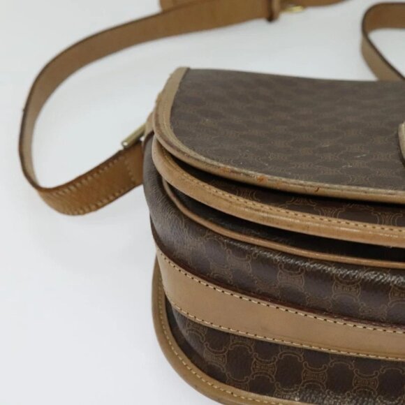 CELINE Macadam Canvas Shoulder Bag PVC Leather Brown Gold Auth sw561 - Picture 3 of 16